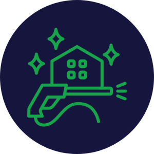 Icon of a home and pressure washing wand